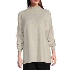 Eileen Fisher Recycled Cashmere Wool Mock Neck Box-Top Sweater Cream Women M‎